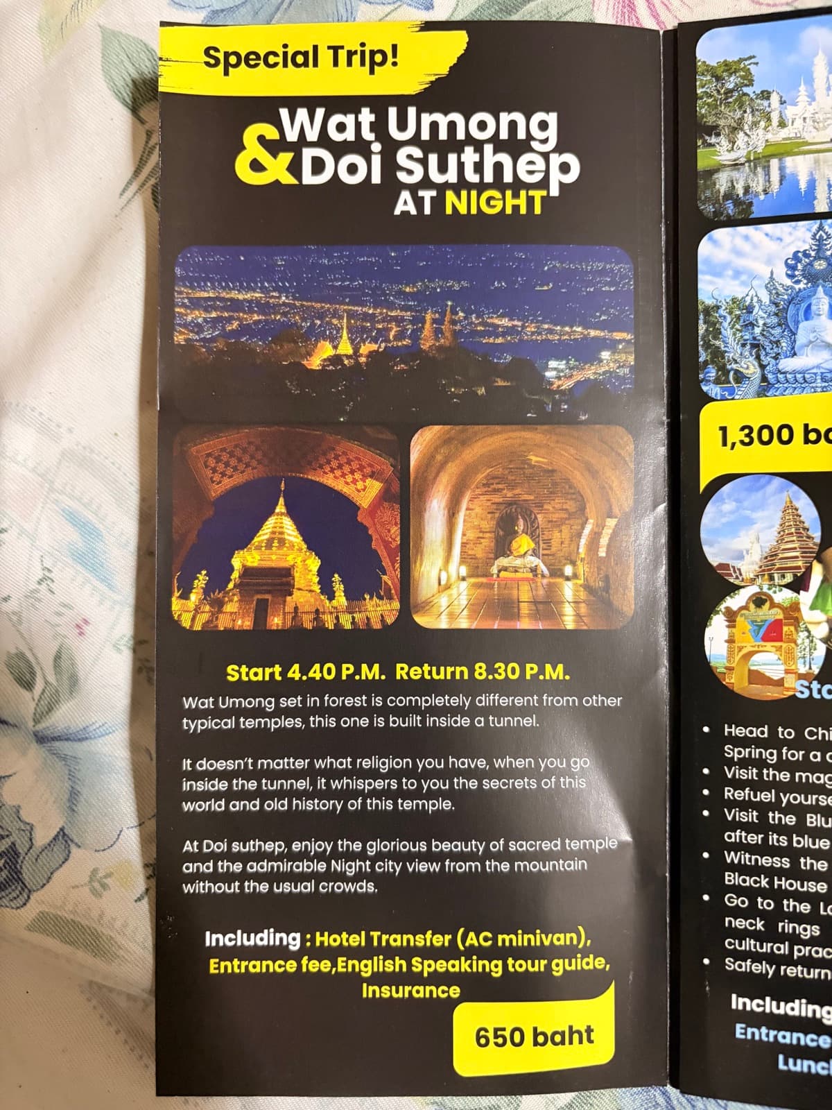 Wat Umong and Doi Suthep at night best-selling tour brochure